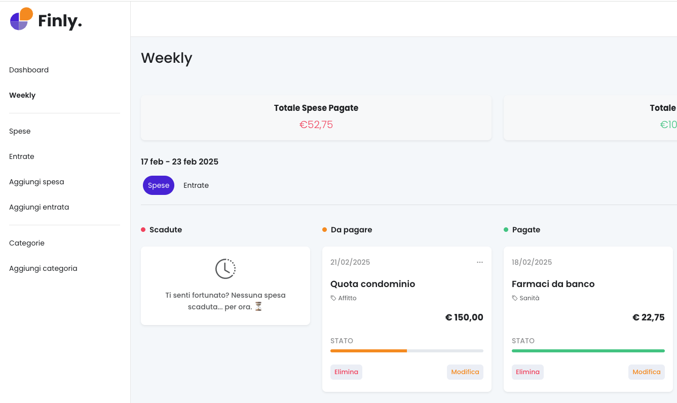 Finly - Gestione Spese e Entrate